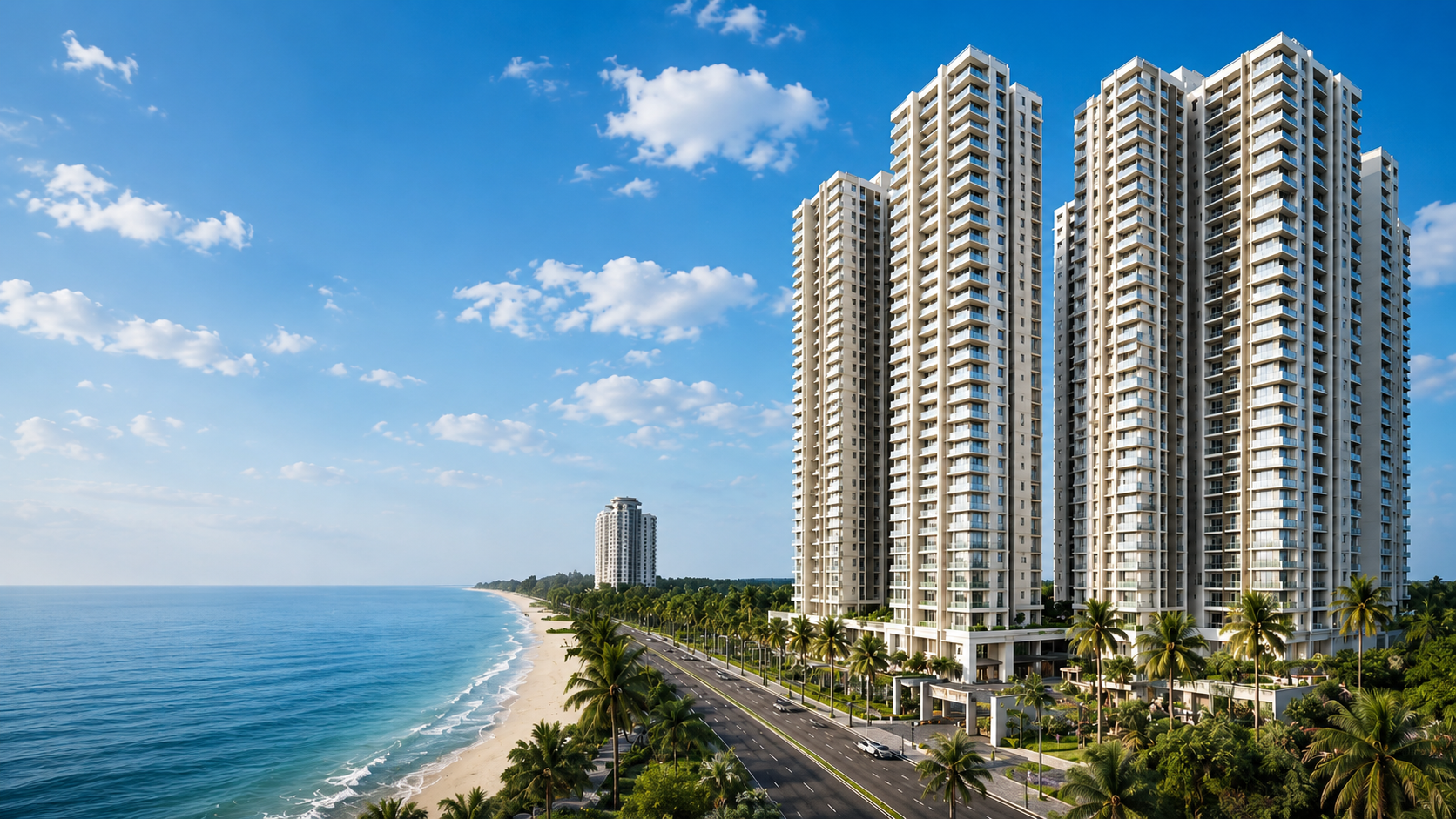 Prestige Ocean Pearl towers overlooking Beach Road and the Arabian Sea